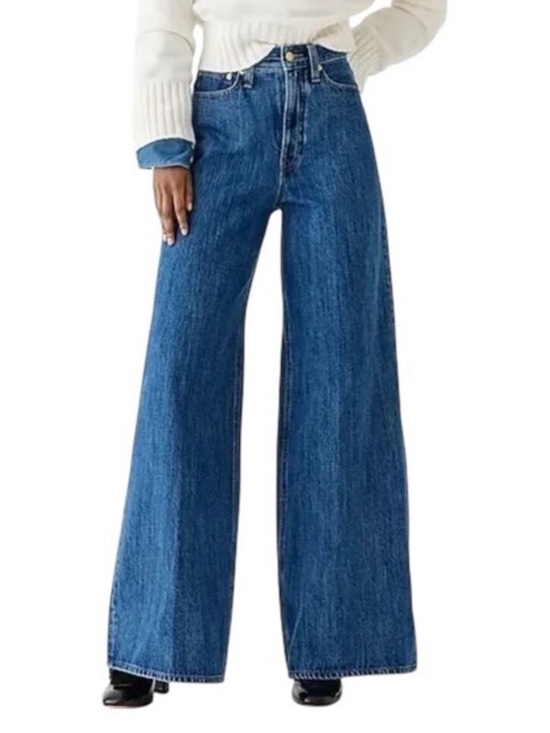 J. Crew Denim - J. Crew High Rise Super Wide Leg Jeans Mid Blue Denim Baggy Size 30T 34” EUC